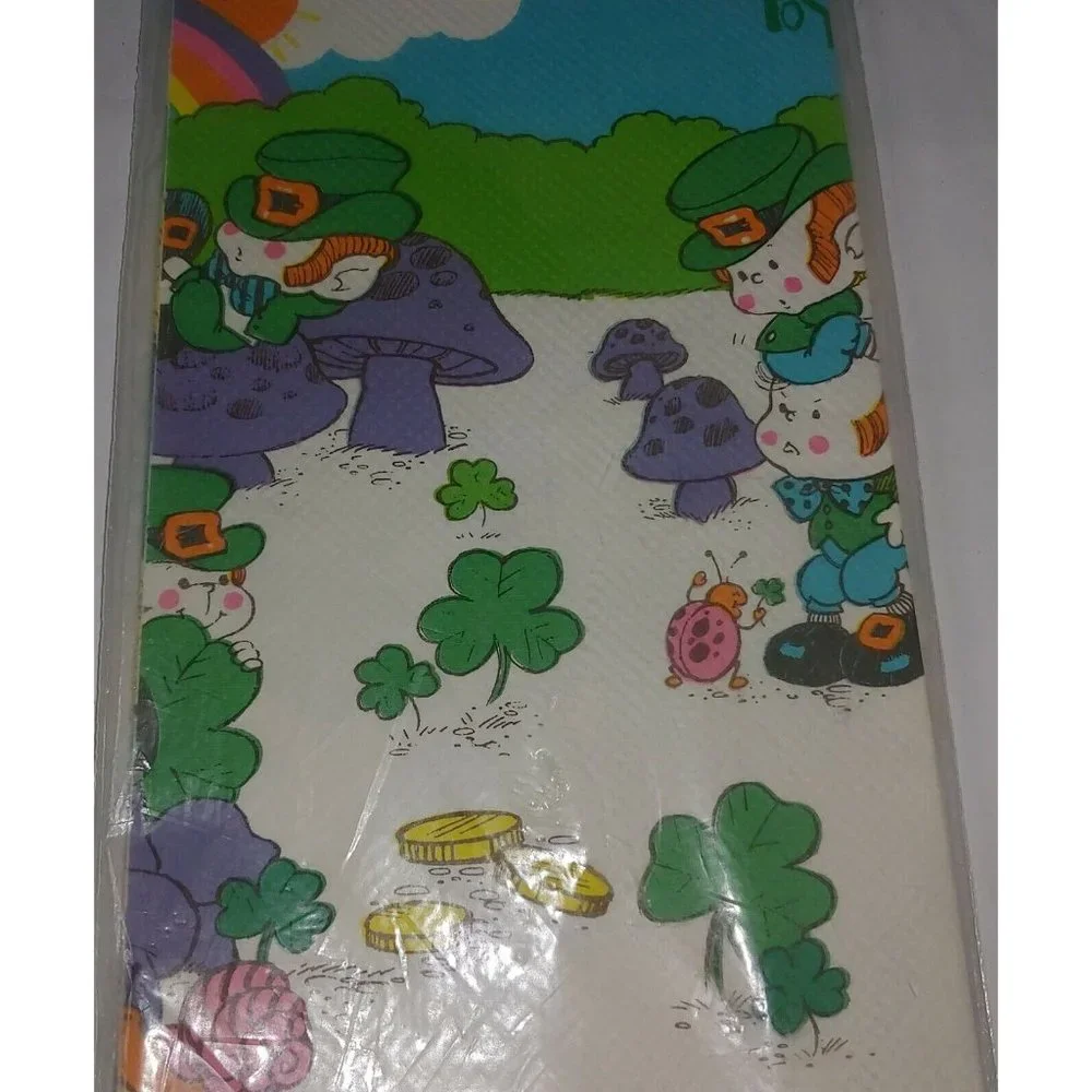 Vintage American Greetings St Patricks Day Tablecloth Paper Shamrock Leprechaun